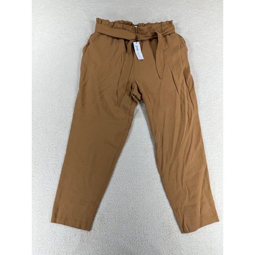 NWT CBGeneration Women's Size L Brown Tie Front‎ Paperbag Waist Cropped Pants